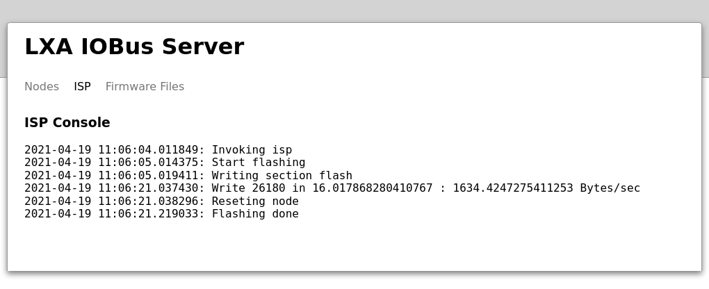 IOBus Server Webinterface - Firmware upgrade log